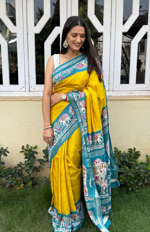 Vasthrlay Kalamkari Elephant Contrast