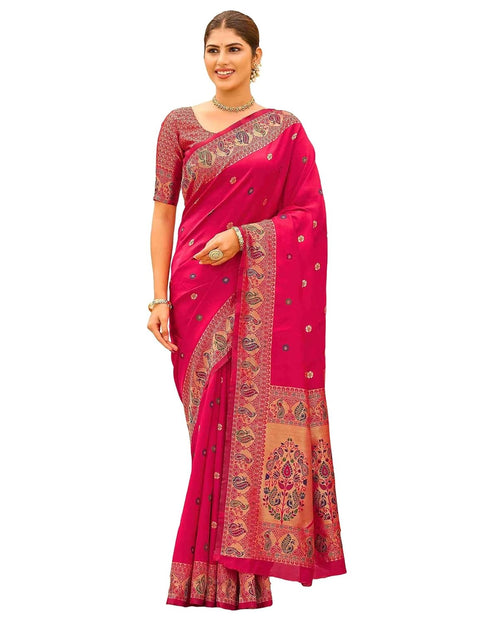 Vasthrlay Weaving Paithani Pink | Gold Saree With Unstitched Blouse Piece