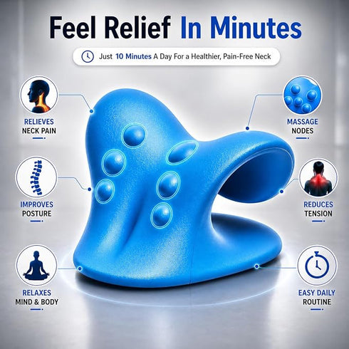Pulgos Neck Support Stretcher For Pain Relief | Cervical Traction Neck Pillow With 𝐀𝐜𝐮𝐩𝐫𝐞𝐬𝐬𝐮𝐫𝐞 Massage Relaxer