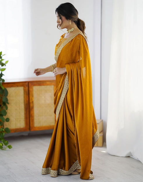 Vasthrlay Sequence Embroidery Unstitched Dark Green Saree