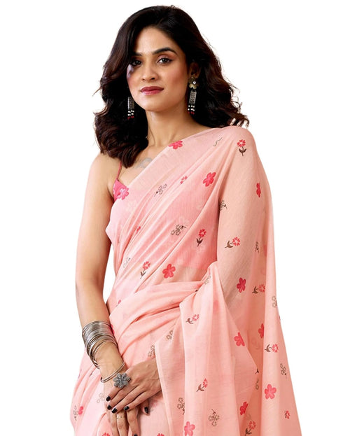 Vasthrlay Chanderi Printed Unstitched Orange Saree