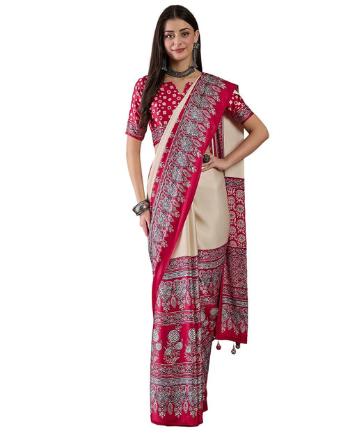 Vasthrlay Printed Tassels Unstitched Maroon Saree