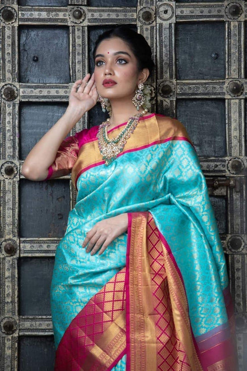 Vasthrlay Blue Kanjivaram Saree