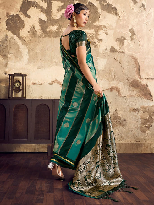 Vasthrlay Vasthrlaywomensbluesatinethnicmotifprinttasselsandlatkanssareewithunstitchedblousepiece Sareeforwoman Designersareeforwomen Rj Ethnic Wear