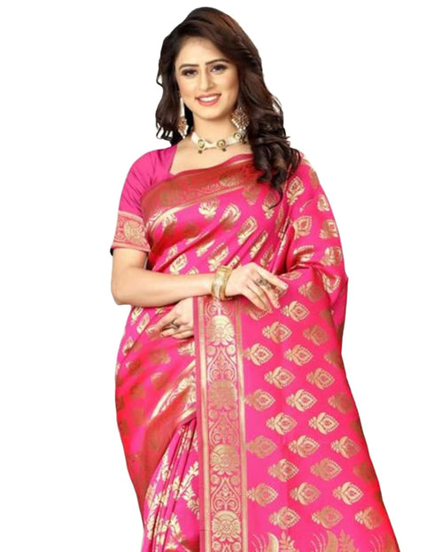 Vasthrlay Banarasi Jacquard Unstitched Red Saree