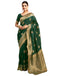 Vasthrlay Womens Banarasi Jacquard Dark Green Saree With Unstitched Blouse Piece