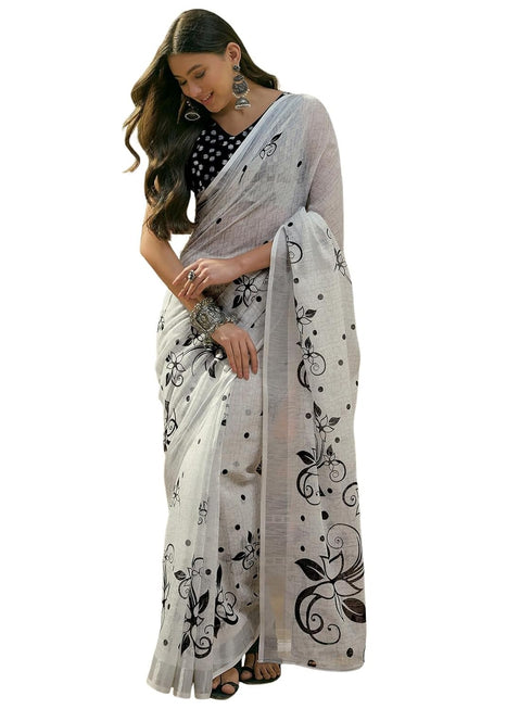 Vasthrlay Printed White1 White Saree