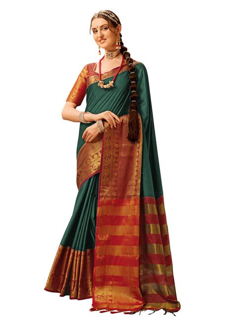 Vasthrlay Bottle Green Saree