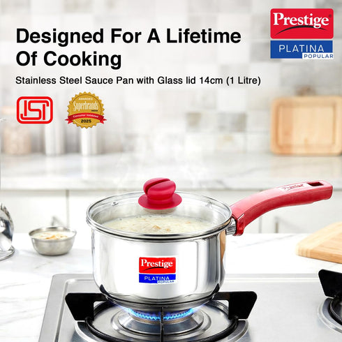 Prestige Platina Popular Stainless Steel Pan with Glass Lid