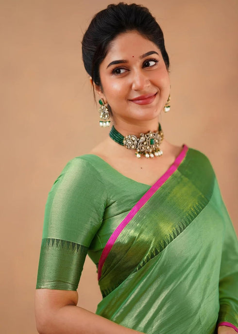 Vasthrlay Handloom Unstitched Green Ethnic Wear