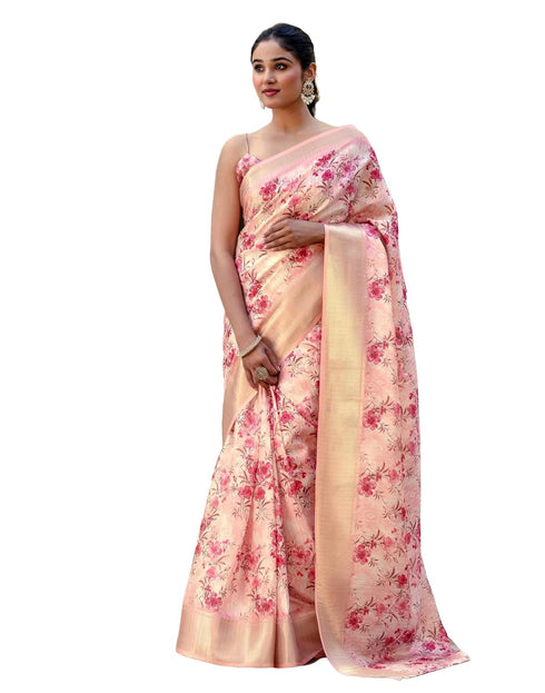 Vasthrlay Womens Printed Unstitched Beige Saree