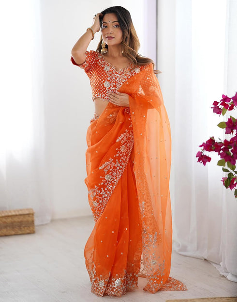 Vasthrlay Georgette Embroidery Mustard Mustard Yellow Saree