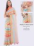 Vasthrlay Multicolour Women'S Blue And White Chevron Printed Linen Saree
