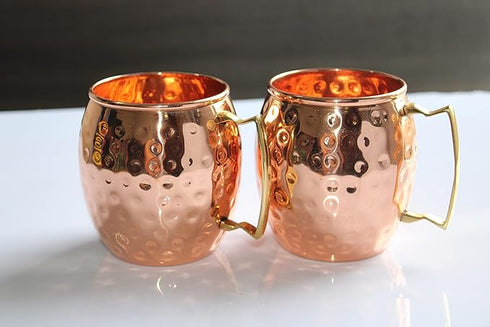 Handmade Pure Copper Hammered Cup Mugs - Set of 2 (350 ML)