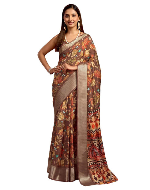 Vasthrlay Printed Jacquard Unstitched Rama Green Saree