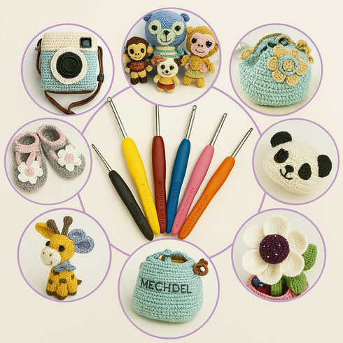 8 Pcs Knitting Set, Needle Arts Craft Tools with Plastic Yarn, Knitting Hook