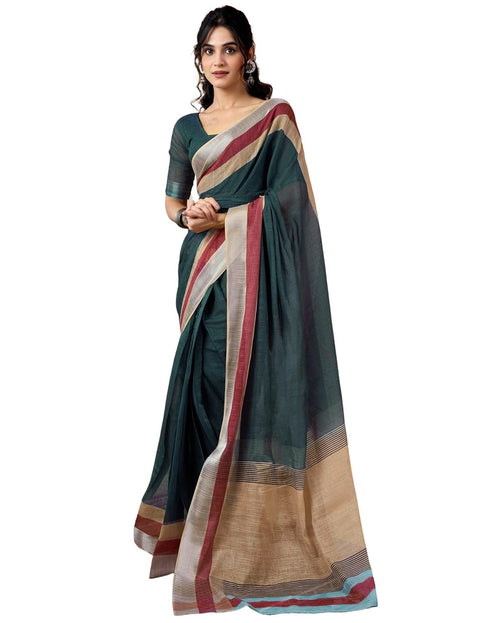 Vasthrlay Womens Printed Unstitched Dark Green Saree