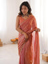 Vasthrlay Embroidery Scalloped Peach Saree With Unstitched Blouse Piece