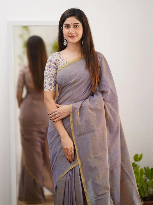 Vasthrlay Handloom Printed Unstitched Purple Ethnic Wear