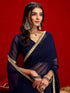 Vasthrlay Georgette Printed Navy Navy Blue Saree