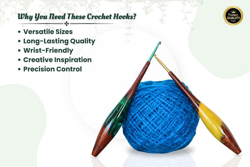 Ergonomic Crochet Hook Set, 7-Piece Wooden Crochet Hooks with Aluminum Tips