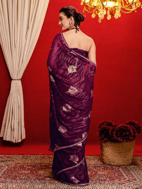 Vasthrlay Georgette Printed Dark Saree
