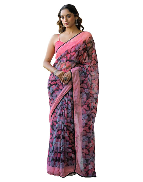 Vasthrlay Chiffon Blouse Maroon Saree