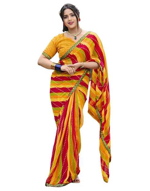 Vasthrlay Georgette Printed Unstitched Yellow Saree