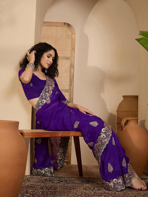 Vasthrlay Shimmer Chiffon Lavender Saree