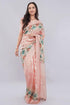 Vasthrlay Rose Pink Floral Print Chanderi Silk Blend Saree With Unstitched Blouse Piece