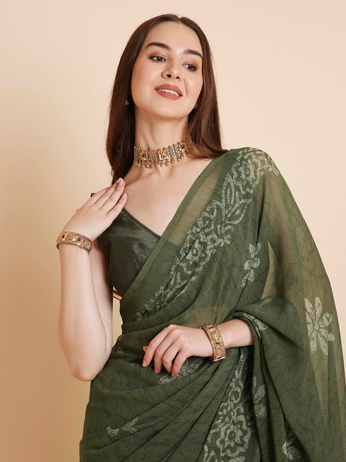 Vasthrlay Georgette Printed Unstitched Turquoise Saree