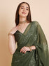 Vasthrlay Georgette Printed Unstitched Turquoise Saree