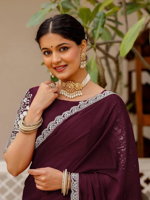 Vasthrlay Sequins Embroidery Black Saree