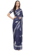 Vasthrlay Off White1 Rose Botanical Printed Linen Saree With Self Woven Border And Unstitched Blouse Piece