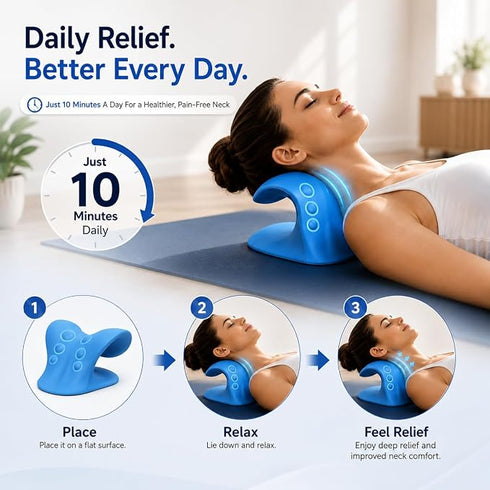 Pulgos Neck Support Stretcher For Pain Relief | Cervical Traction Neck Pillow With 𝐀𝐜𝐮𝐩𝐫𝐞𝐬𝐬𝐮𝐫𝐞 Massage Relaxer
