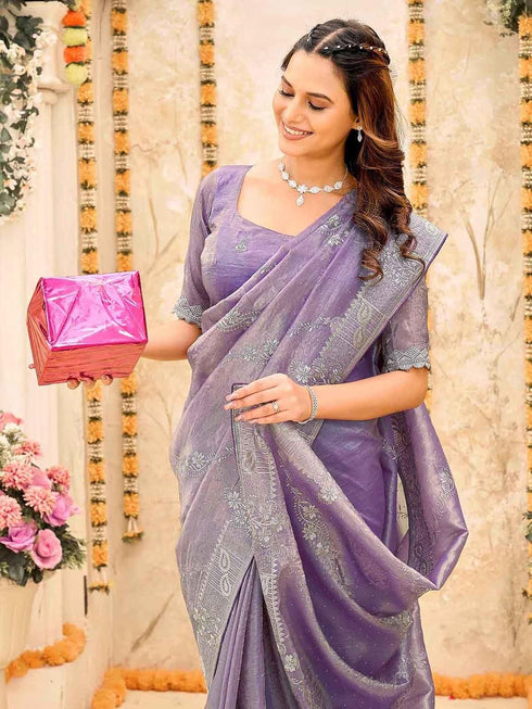 Vasthrlay Embroidery Pink Saree
