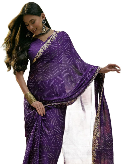 Vasthrlay Scalloped Embroidery Unstitched Lime Green Saree
