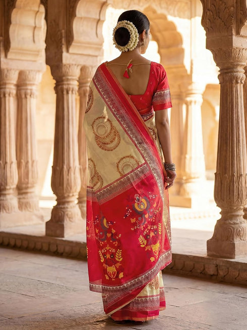 Vasthrlay Printed White Saree