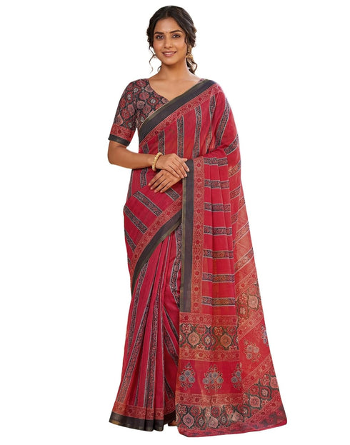 Vasthrlay Womens Printed Unstitched Olive Green Saree