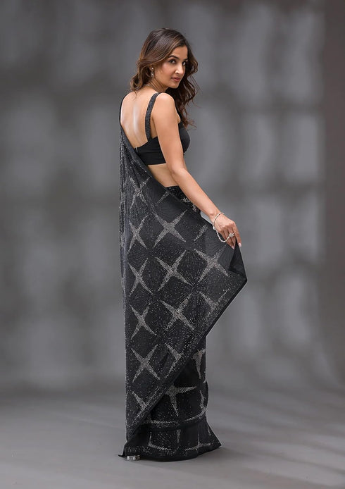 Vasthrlay Siroski Unstitch Black Ethnic Wear
