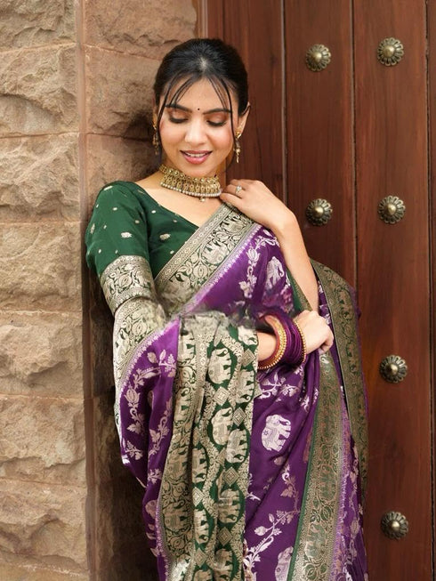 Vasthrlay Purple Kanjivaram Wedding Saree
