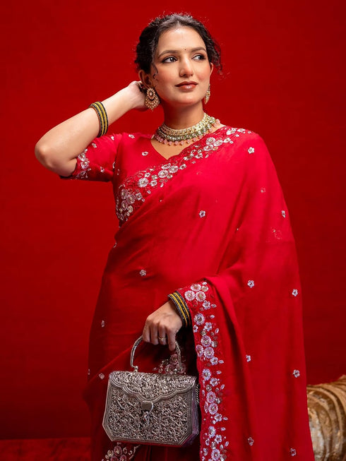 Vasthrlay Sequins Embroidery Turmeric Saree