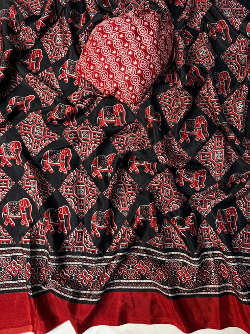 Vasthrlay Ajrakh Saree Crepe