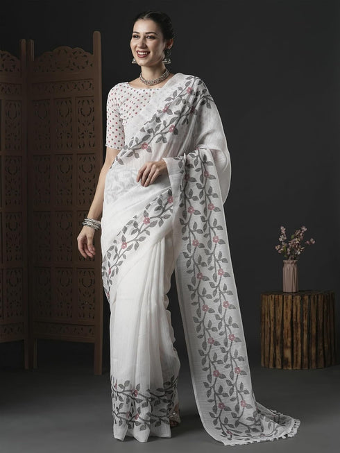 Vasthrlay Botanical Printed Unstitched Black Hs Ethnic Wear