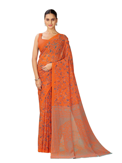 Vasthrlay Orange Georgette Printed Saree
