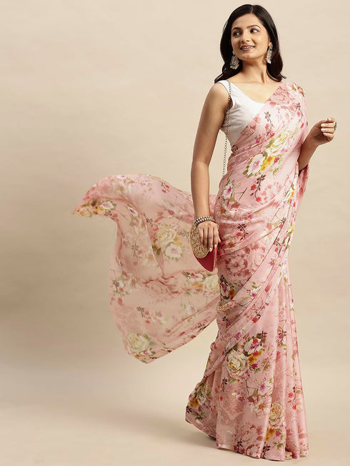 Vasthrlay Chiffon Printed Pink Saree