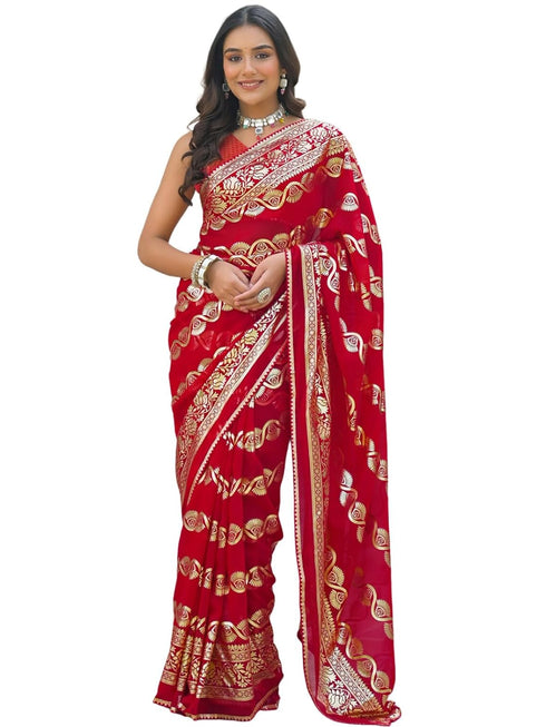 Vasthrlay Georgette Printed Orange Saree