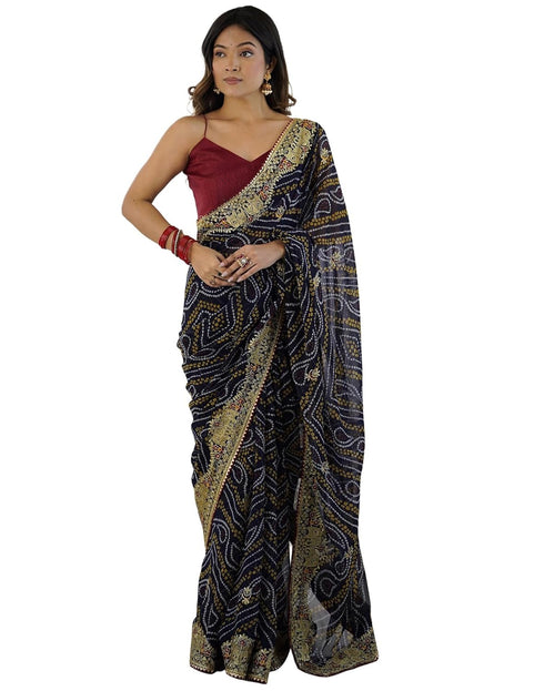 Vasthrlay Georgette Printed Unstitched Red Saree