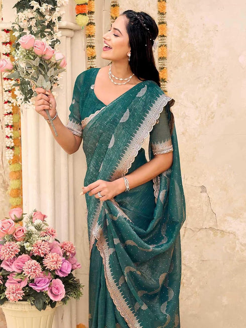 Vasthrlay Scalloped Embroidery Mustard Mustard Yellow Saree