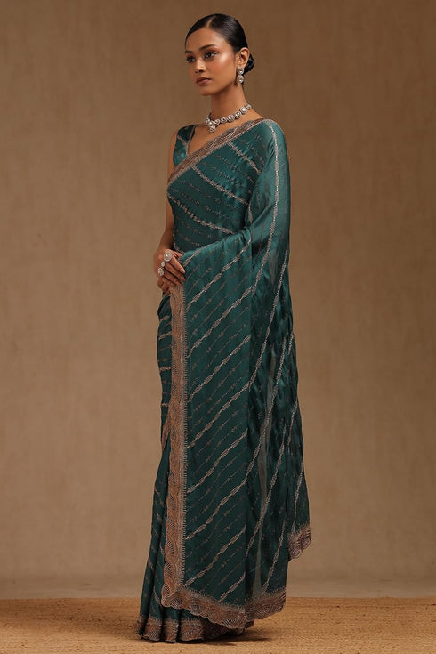 Vasthrlay Olive Chiffon Embellished